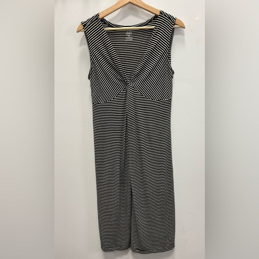 Duo Maternity Black White Striped Sleeveless Dress Size Medium
